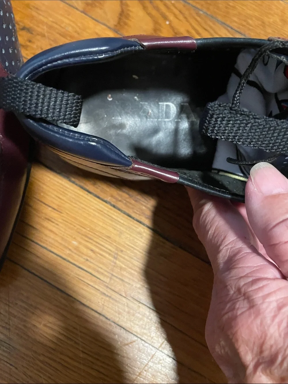 Prada Navy and Burgundy Perforated Leather Oxfords